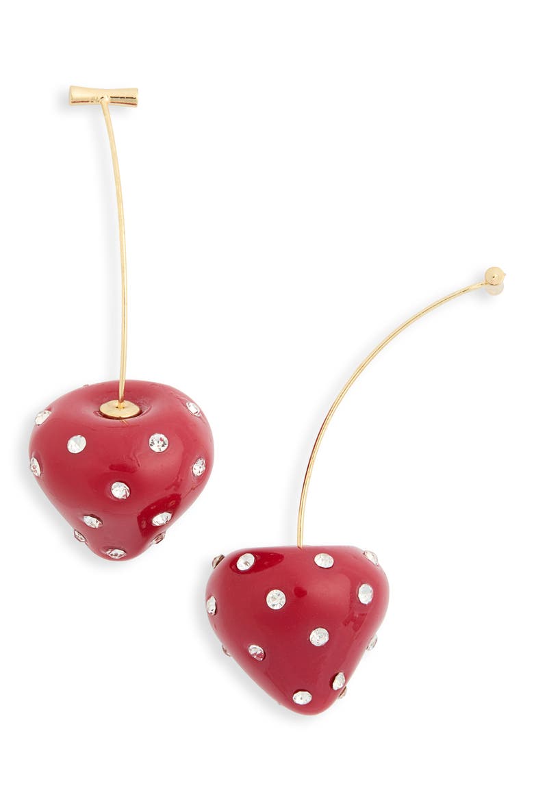 Emma CZ Strawberry Drop Earrings, Main, color, RED/ GOLD