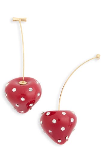 Eye Candy Los Angeles Emma Cz Cherry Drop Earrings In Red/gold