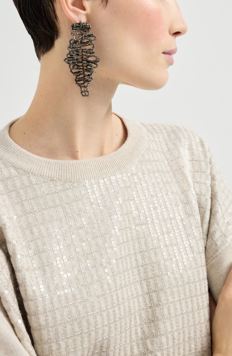 Brunello Cucinelli Dazzling Embroidery sweater, Alternate, color, Beige