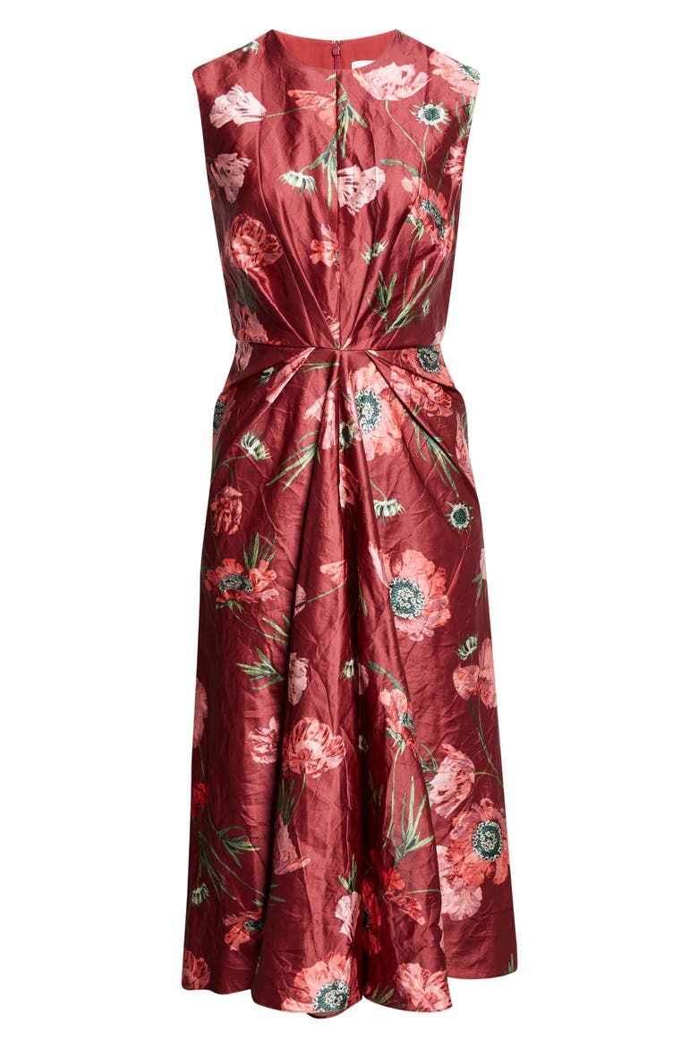 Floral Textured Satin Midi Dress, Alternate, color, BELLE EPOQUE POPPY RUBY RED
