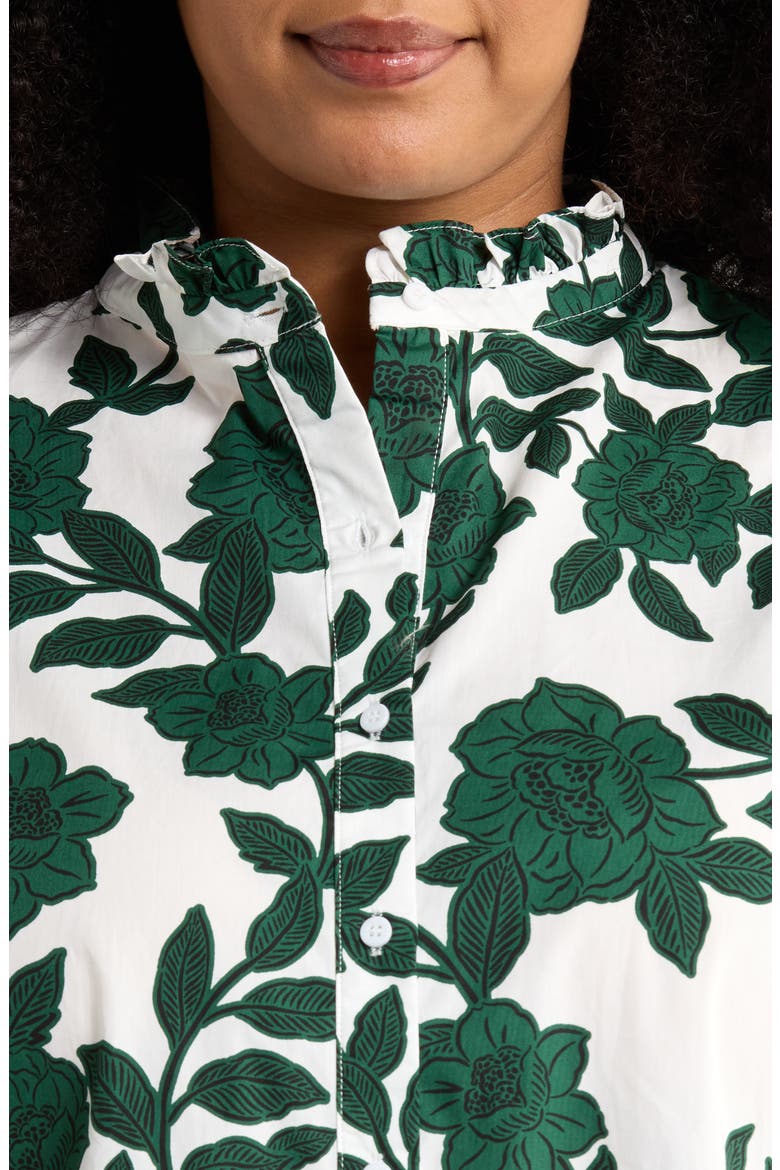 Kane Floral Cotton Ruffle Button-Up Shirt, Alternate, color, WHITE-FOREST