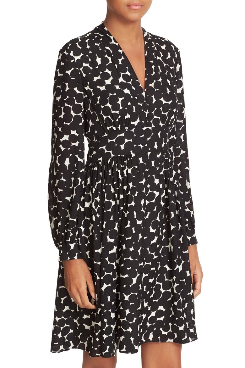 blot dot silk dress, Alternate, color, FRENCH CREAM/ BLACK