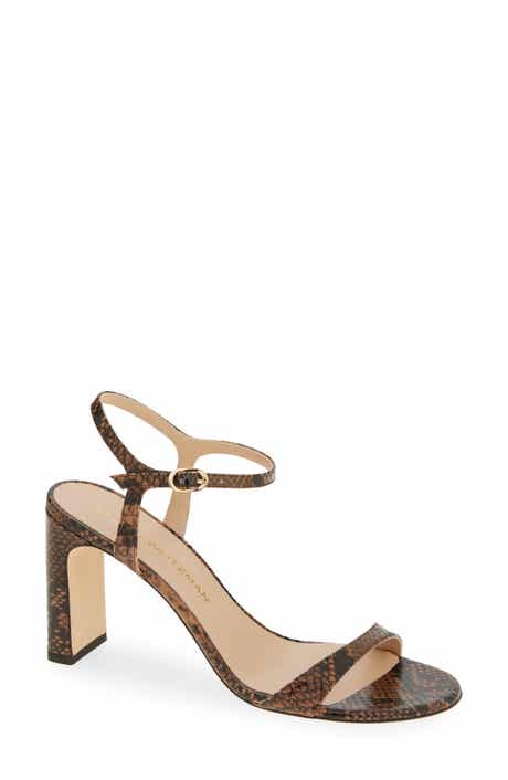 Babette 85 Snakeskin Embossed Leather Ankle Strap Sandal