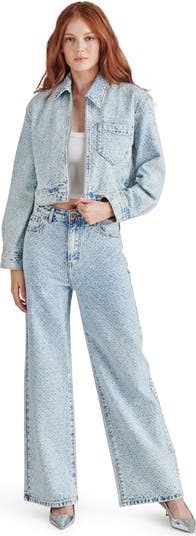 Steve Madden Avaline Embellished Textured Wide Leg Jeans
