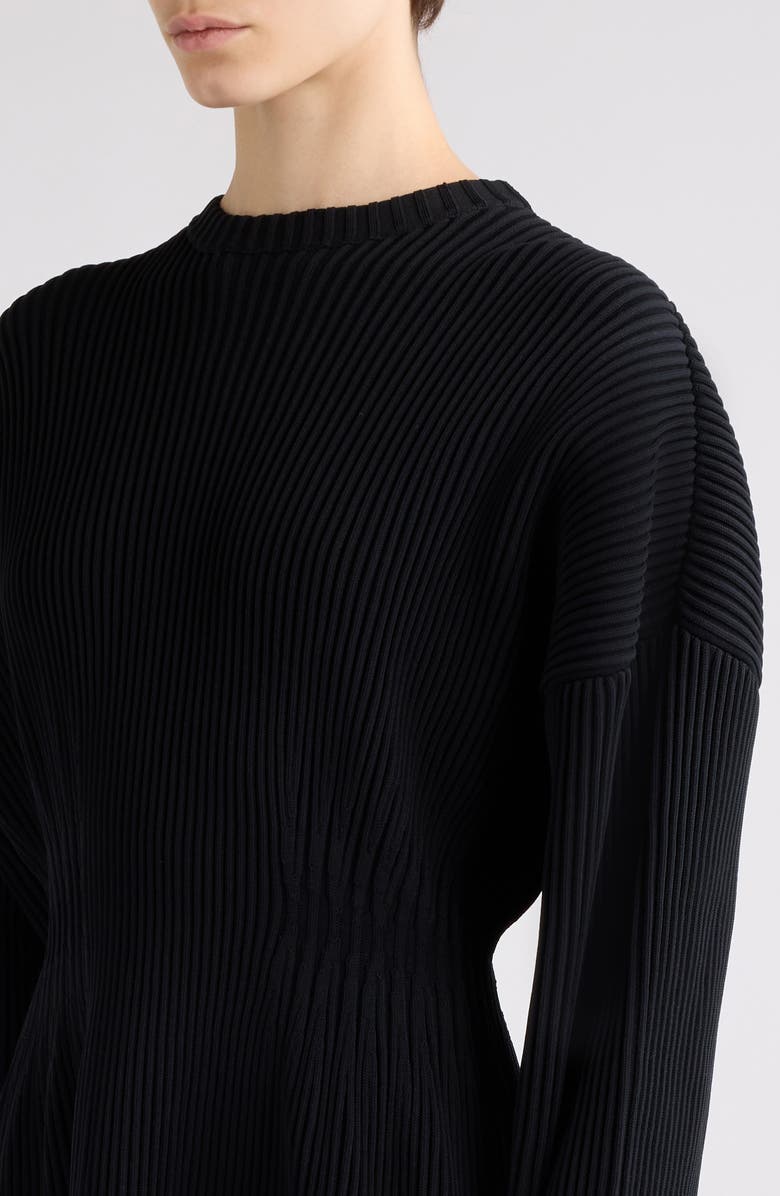 Balenciaga Hourglass Long Sleeve Rib Sweater Dress, Alternate, color, Black