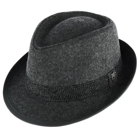 Men's Wool Blend All Season Fedora Hat with Herringbone Band