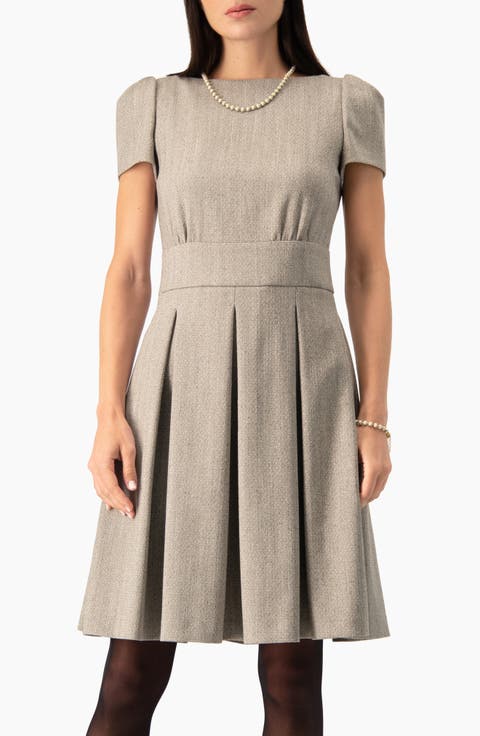 Pleated-skirt Dress With Cap Sleeves