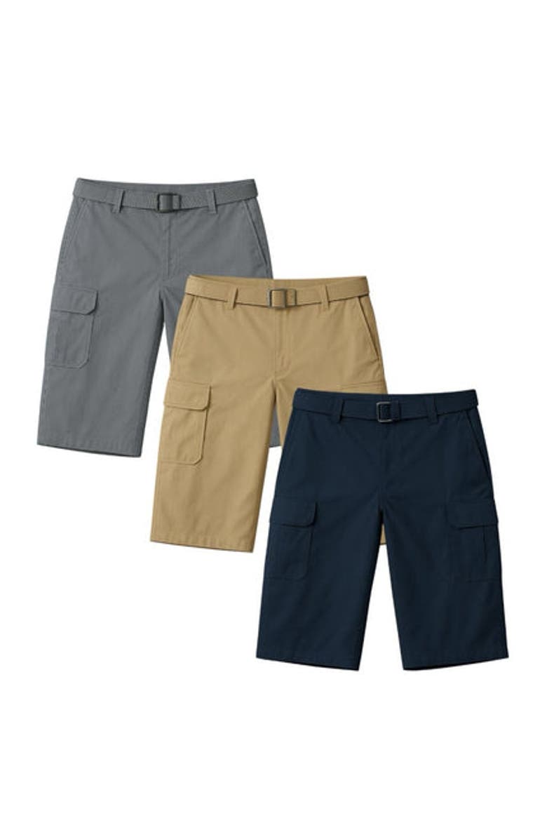BenBen Mens 3 Pack Cargo Belted Shorts, Alternate, color, Grey/Navy/Khaki