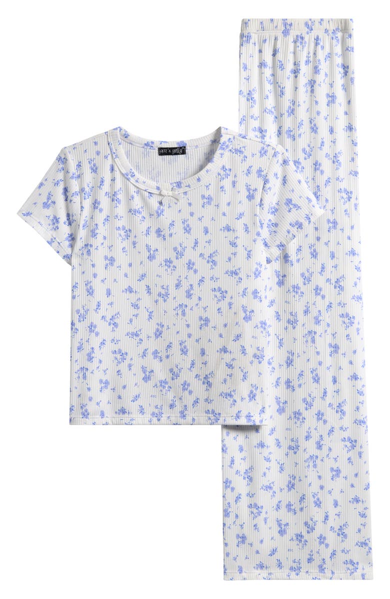 Ava & Yelly Kids' Short Sleeve Top & Wide Leg Pants Set, Main, color, Blue