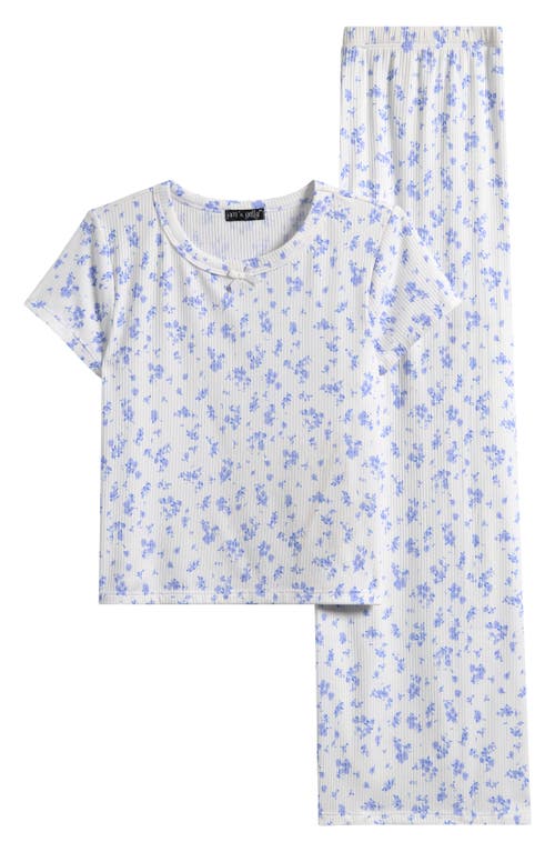Ava & Yelly Kids' Short Sleeve Top & Wide Leg Pants Set In Blue