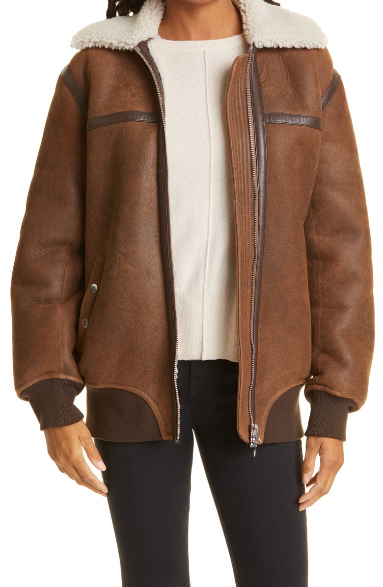 rag & bone Tyne Genuine Shearling Collar Bomber Jacket, Main, color, 