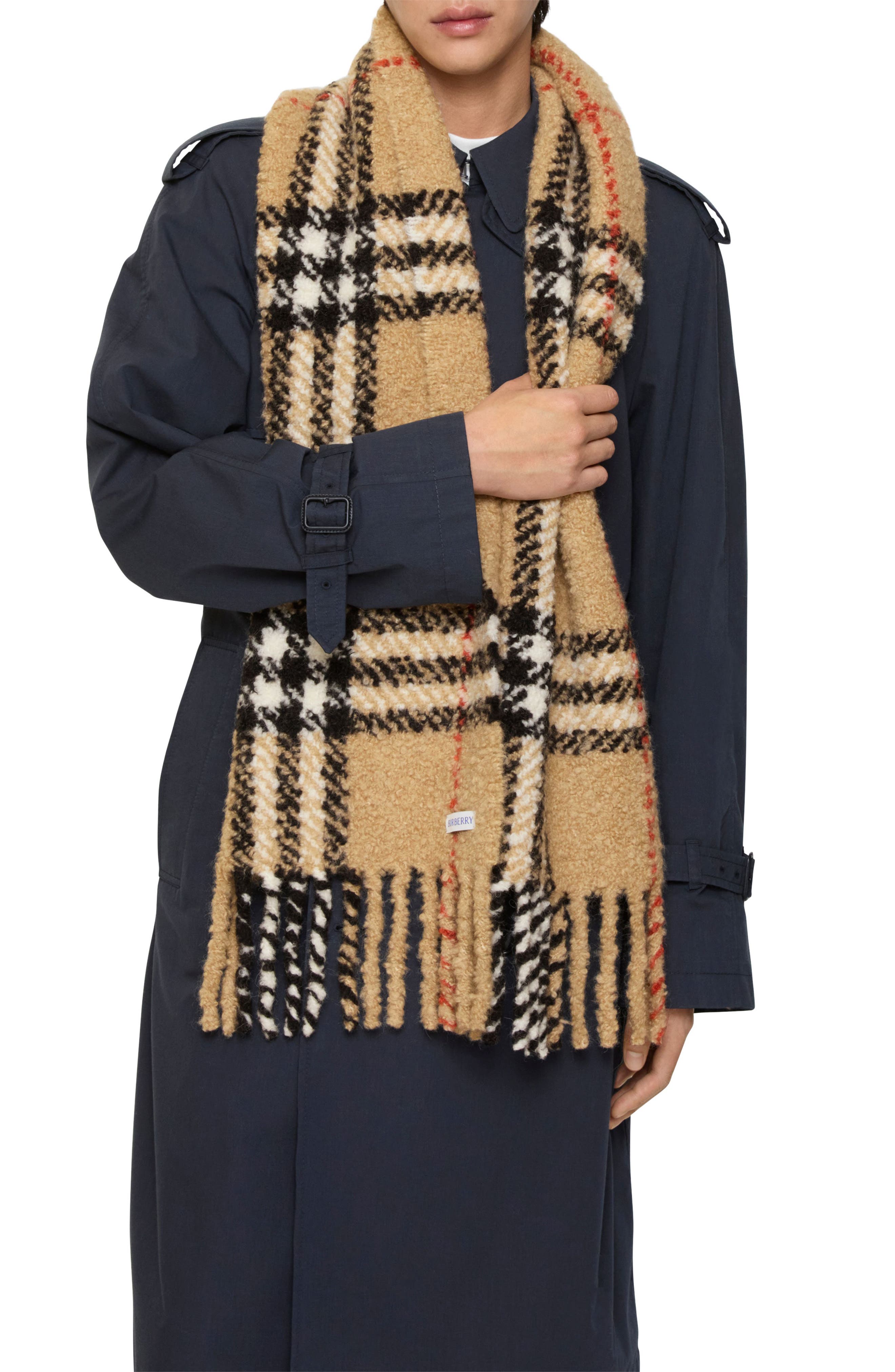 Check Alpaca & Wool Blend Bouclé Fringe Scarf | Nordstrom