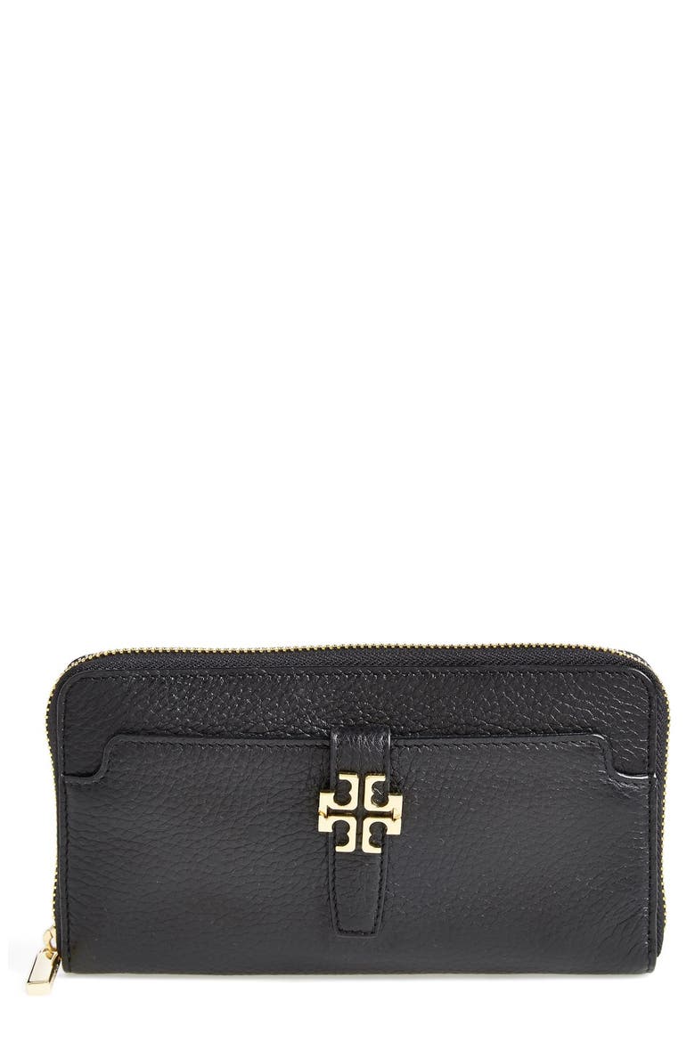 'Plaque' Zip Continental Wallet, Main, color, BLACK