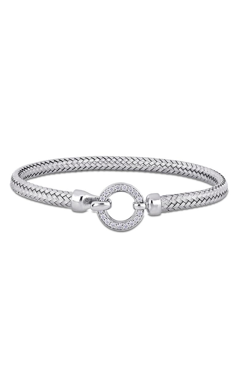 Julianna B. Cubic Zirconia Weave Bangle Buckle Clasp, Main, color, Sterling Silver