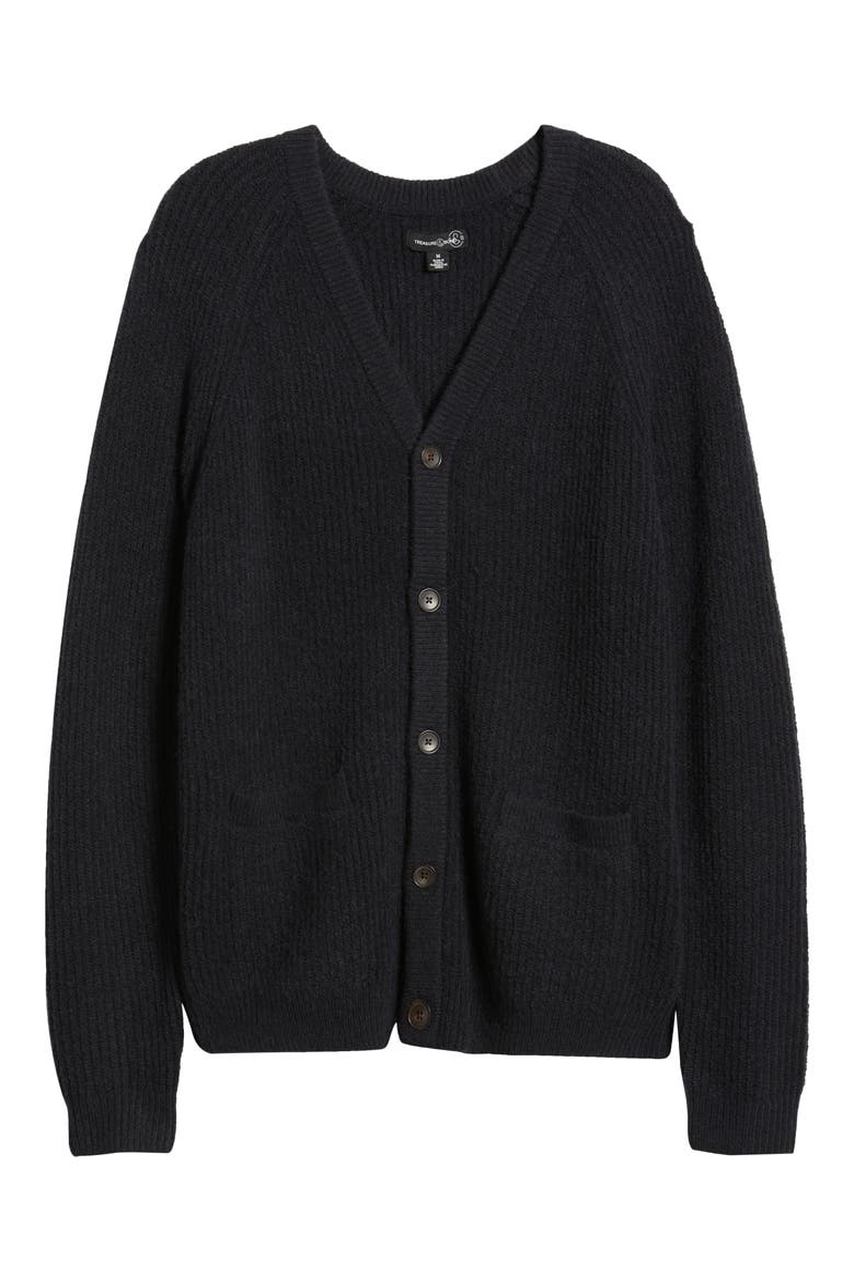 Rib Raglan Sleeve Cardigan, Alternate, color, BLACK CAVIAR