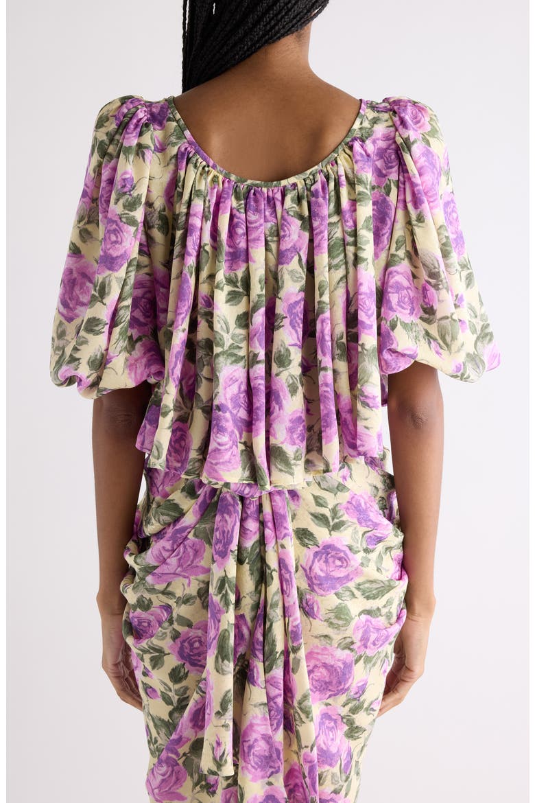 Rose Print Silk Crop Top, Alternate, color, YELLOW - PURPLE