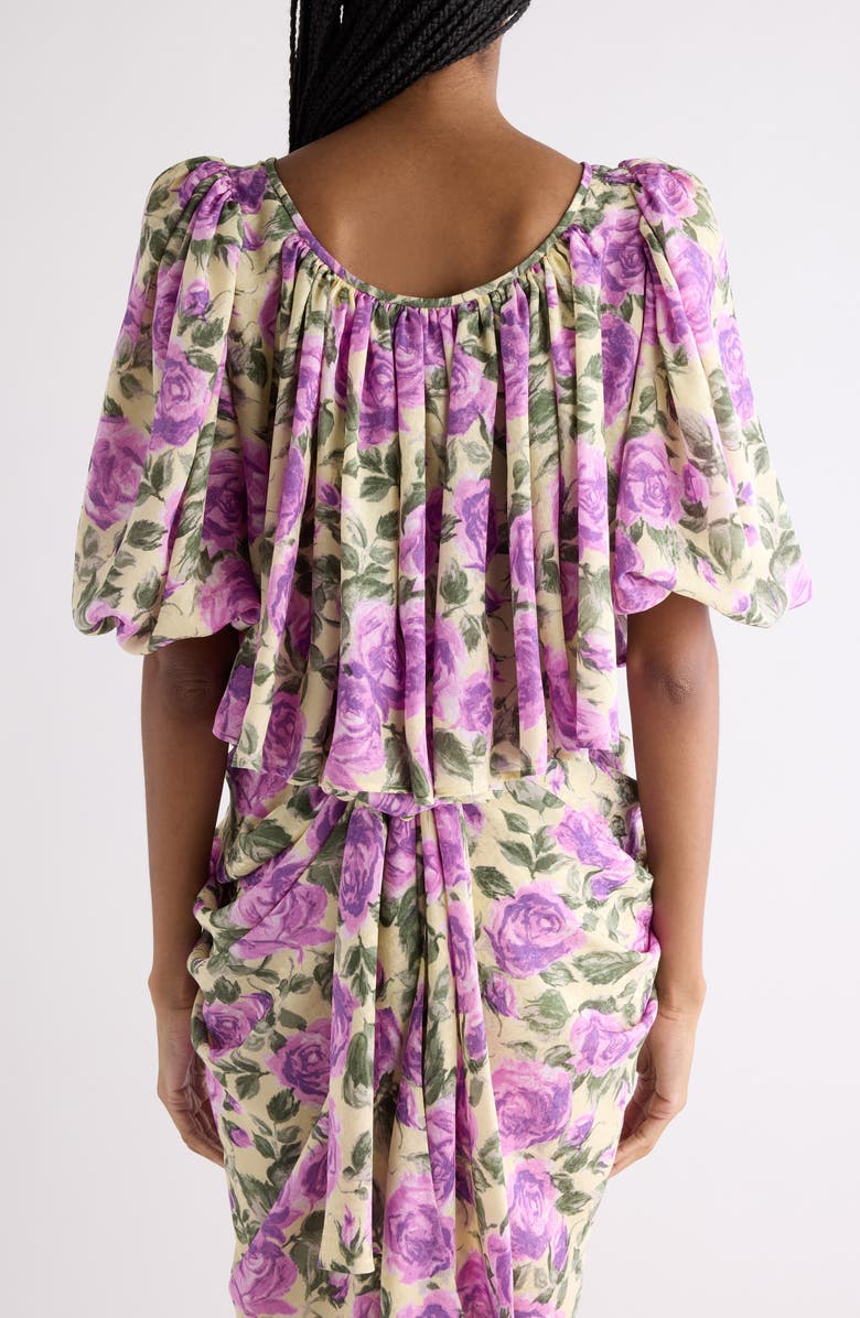 Chloé Rose Print Silk Crop Top, Alternate, color, Yellow - Purple