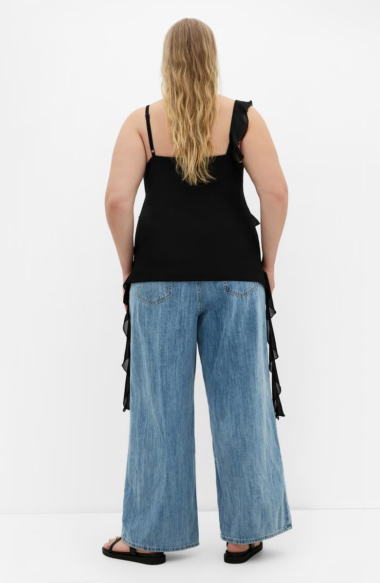 City Chic Waverly Ruffle Asymmetric Tank, Alternate, color, Black