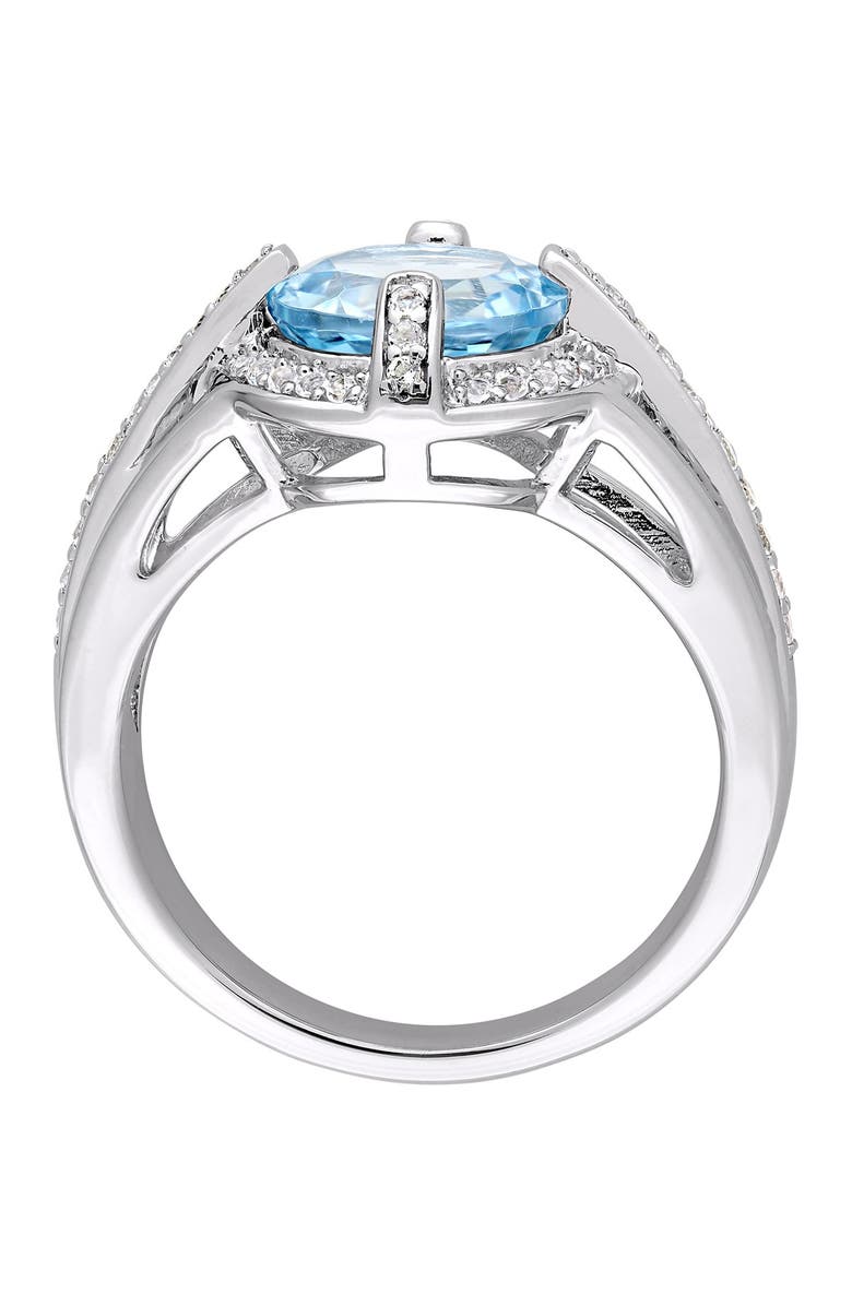 DELMAR Sterling Silver Blue Topaz Stone Pave Ring, Alternate, color, Blue
