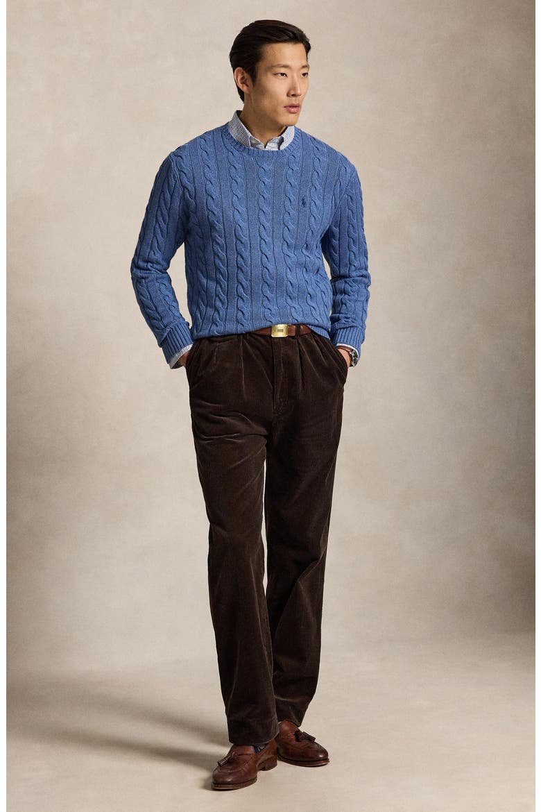 Cabled Cotton Crewneck Sweater, Alternate, color, BLUEBORG