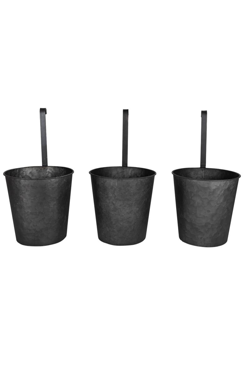 Set of 3 Hanging Planters Black Metal, Alternate, color, Black