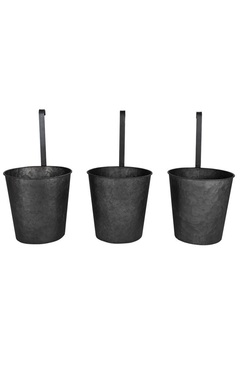 Foreside Home and Garden Set of 3 Hanging Planters Black Metal, Alternate, color, Black