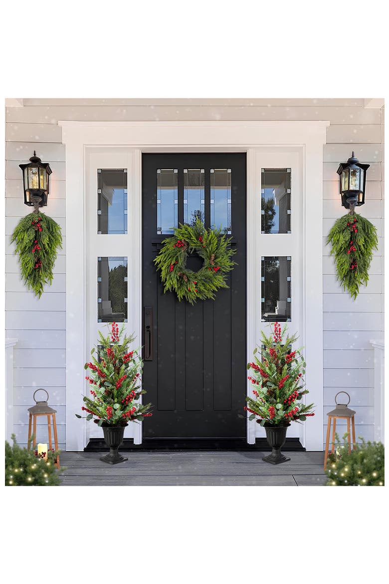 Set of 2 31.5"H Christmas Dripping Teardrop, Alternate, color, Green