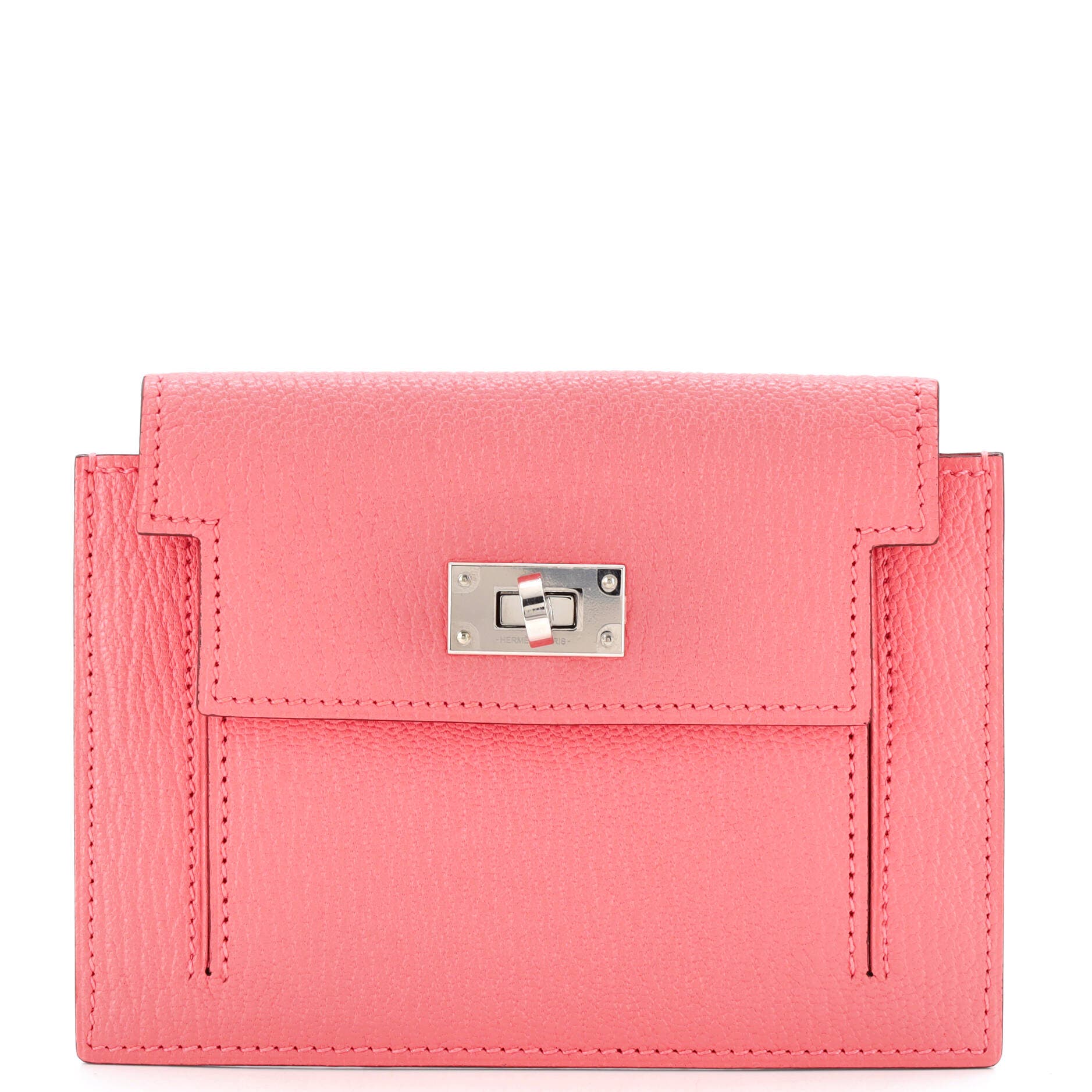 Kelly Pocket Compact Wallet Chevre Mysore, Main, color, Rose Azalee