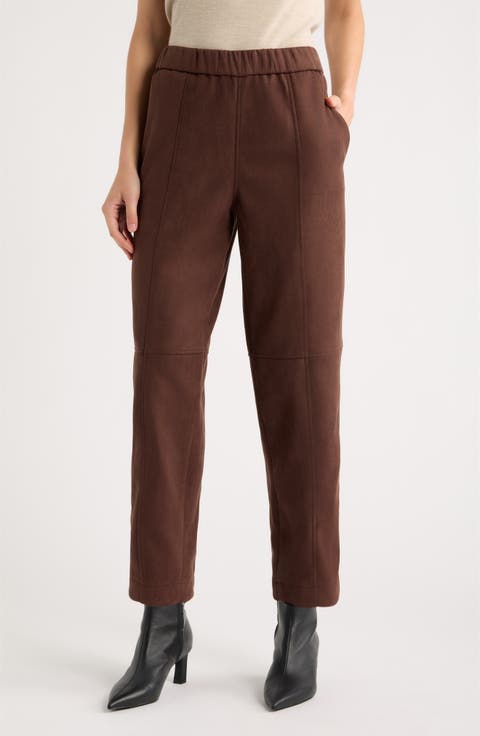 Paneled Barrel Leg Faux Suede Pants
