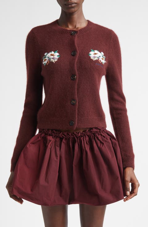 Beaded Floral Cashmere & Cotton Cardigan