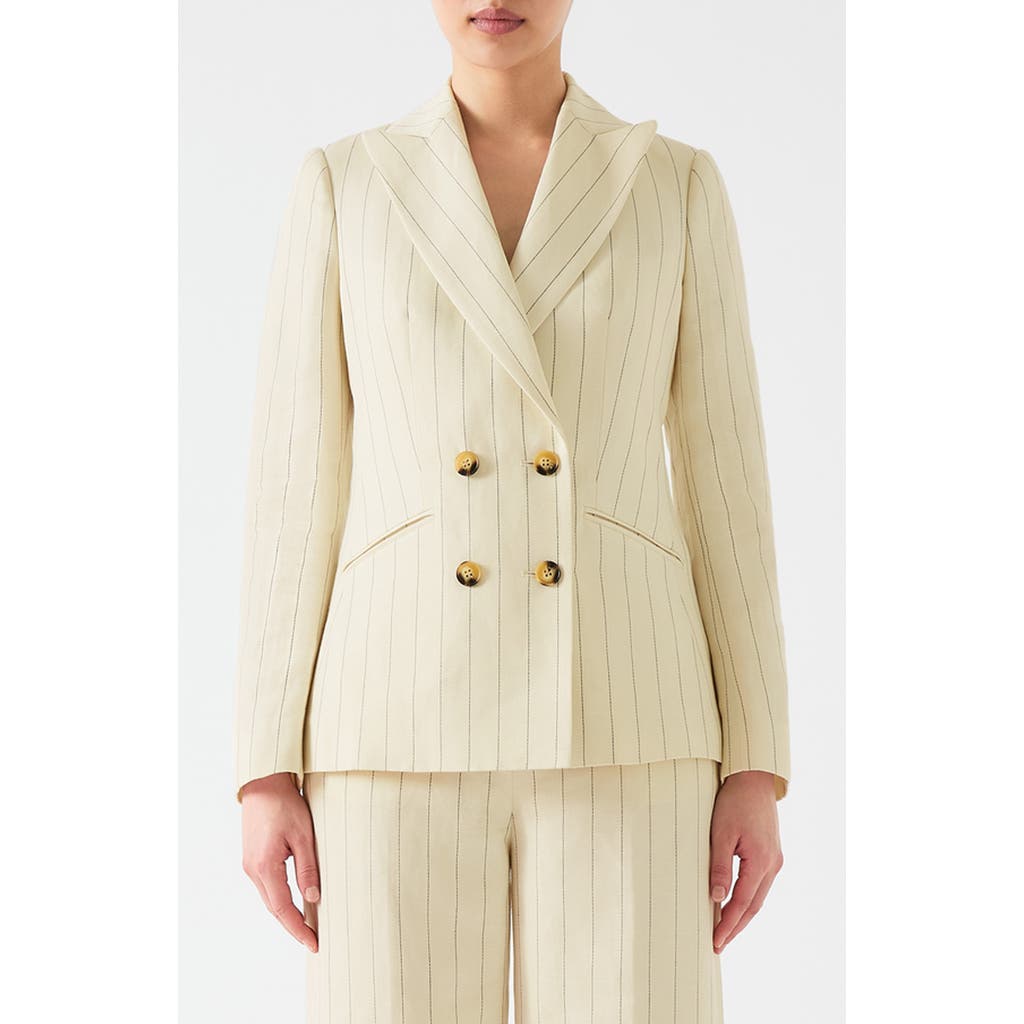 Lk Bennett Amore Pinstripe Linen Blend Double Breasted Blazer In Cream