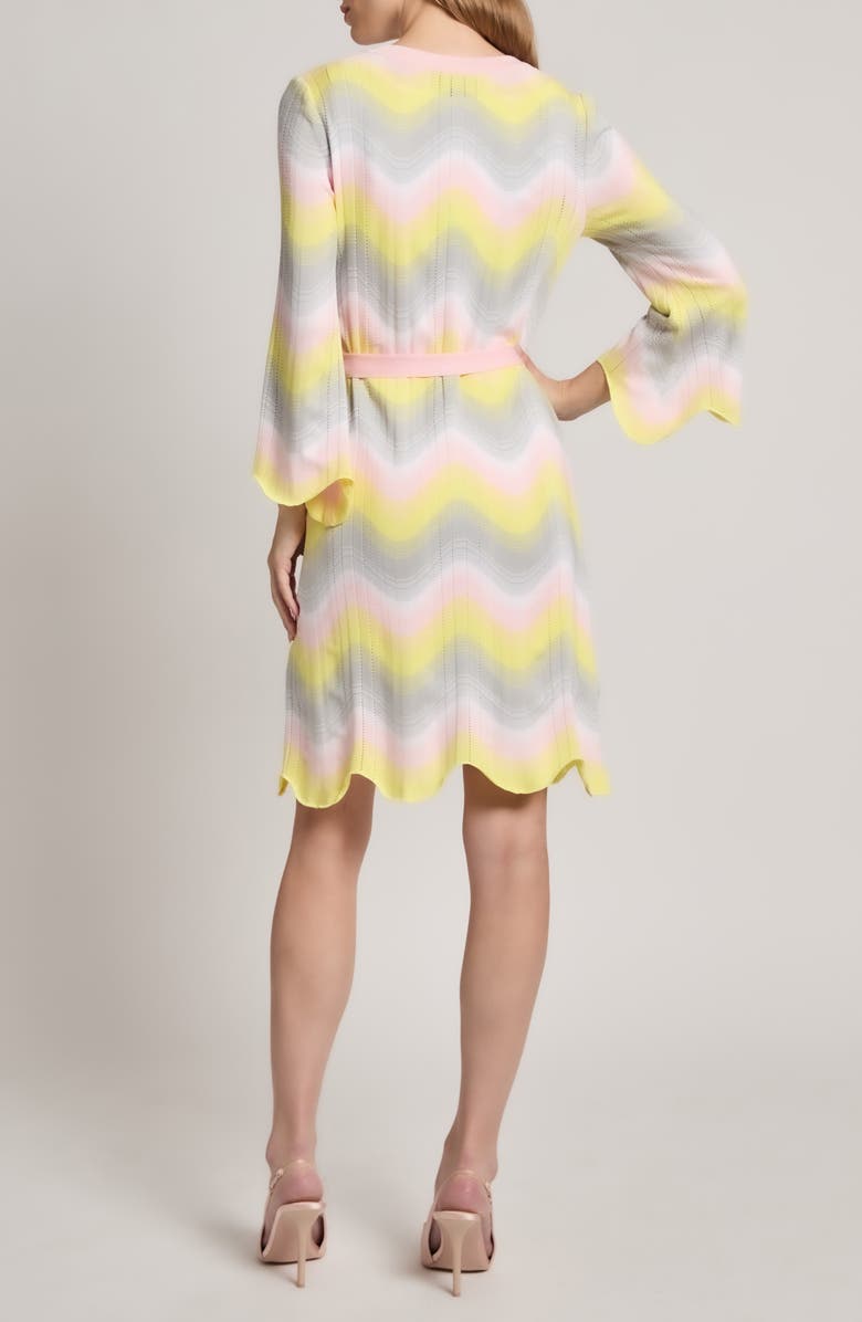 Ming Wang Chevron Pointelle Tie Waist Long Sleeve Dress, Alternate, color, 