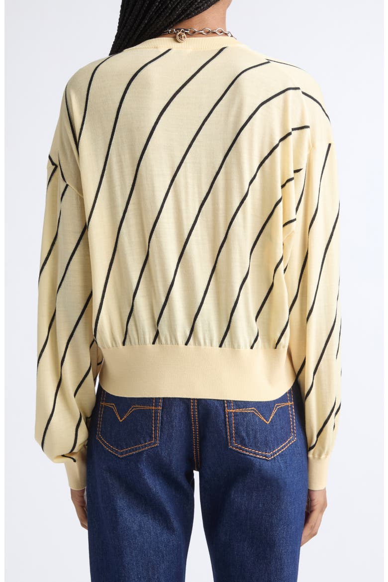 Diagonal Stripe Wool Intarsia Cardigan, Alternate, color, CREAM