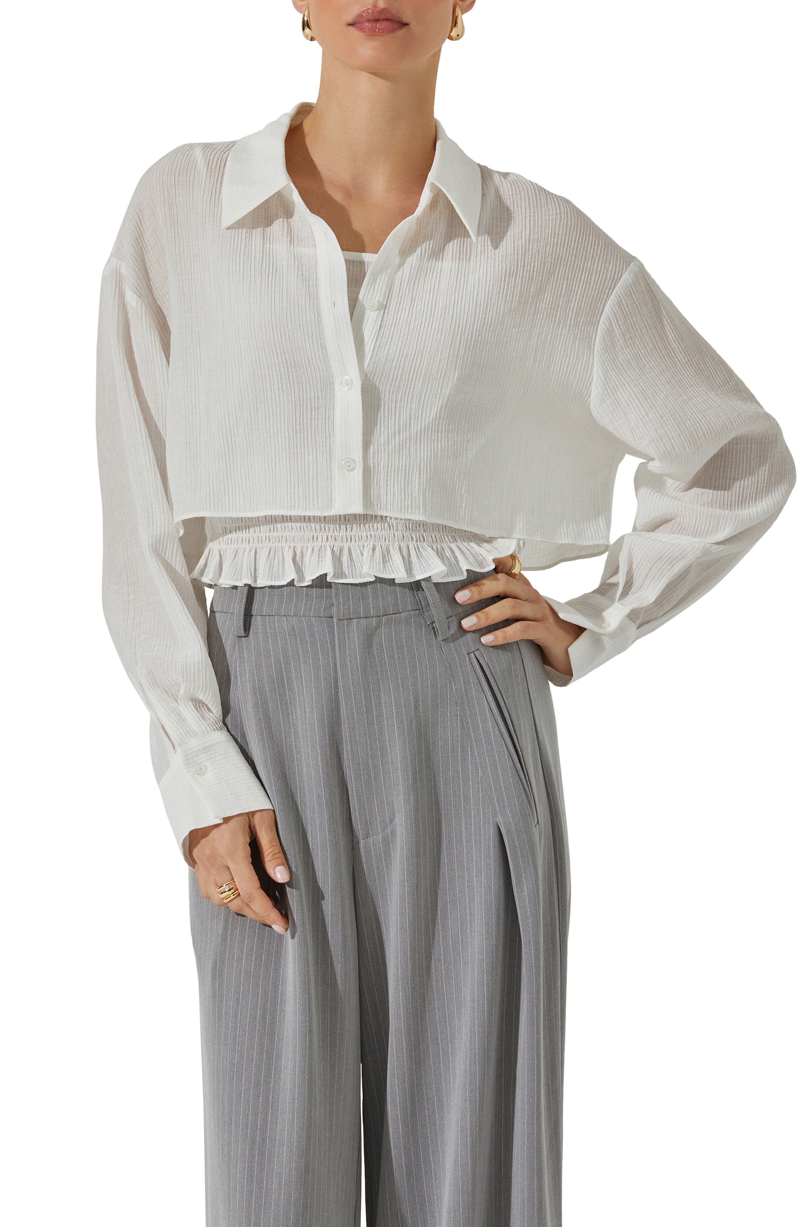 Crop Button-Up Shirt & Smocked Camisole