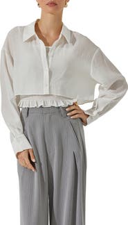 ASTR the Label Crop Button-Up Shirt & Smocked Camisole