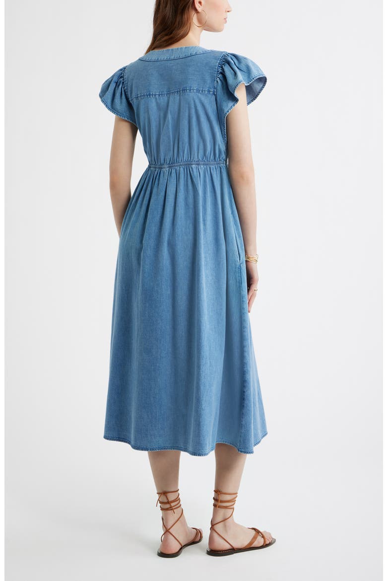 Button Front Chambray Midi Dress, Alternate, color, LIGHT BLUE WASH