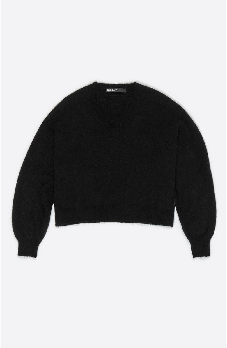 Bimba y Lola Mohair V-Neck Sweater, Alternate, color, Black