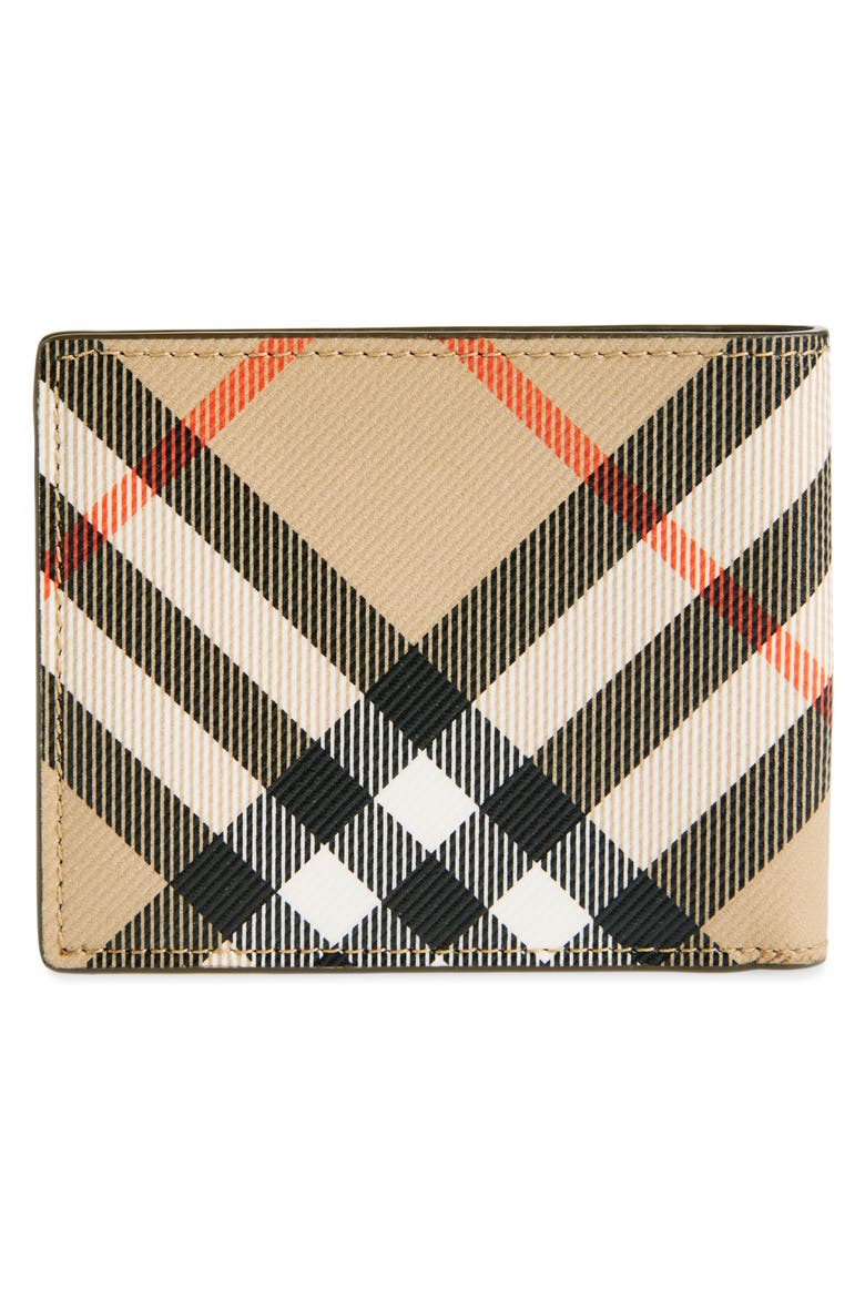 Check Coated Canvas & Leather Bifold Wallet, Alternate, color, SAND