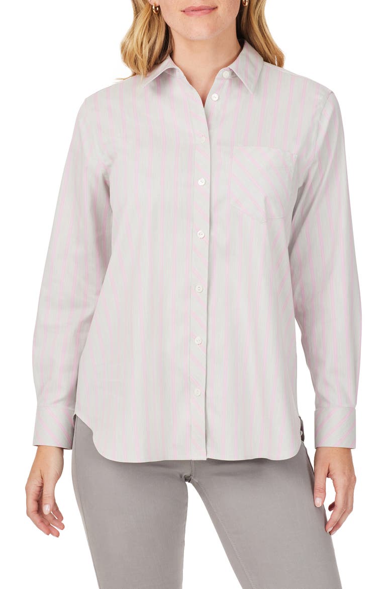 Stripe Boyfriend Button-Up Shirt, Main, color, HEATHER GREY CO