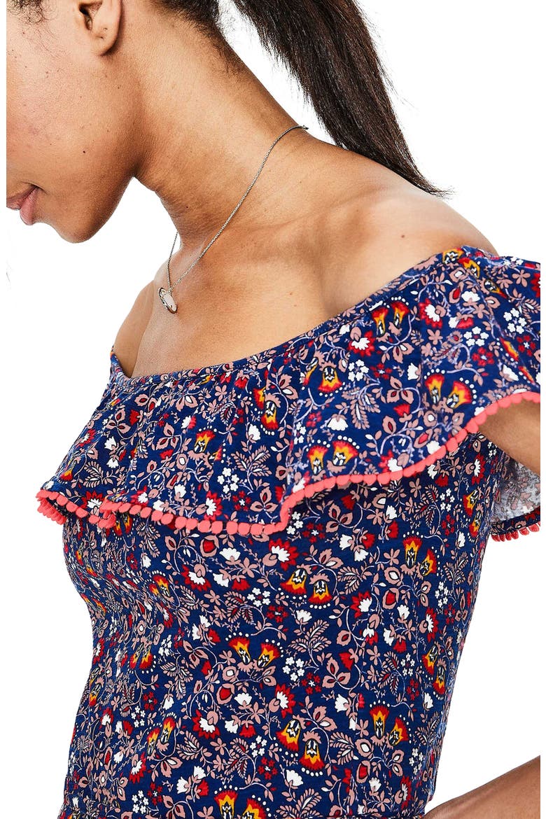 Bethany Off the Shoulder Dress, Alternate, color, LAPIS/ RED POP EXOTIC GARDEN