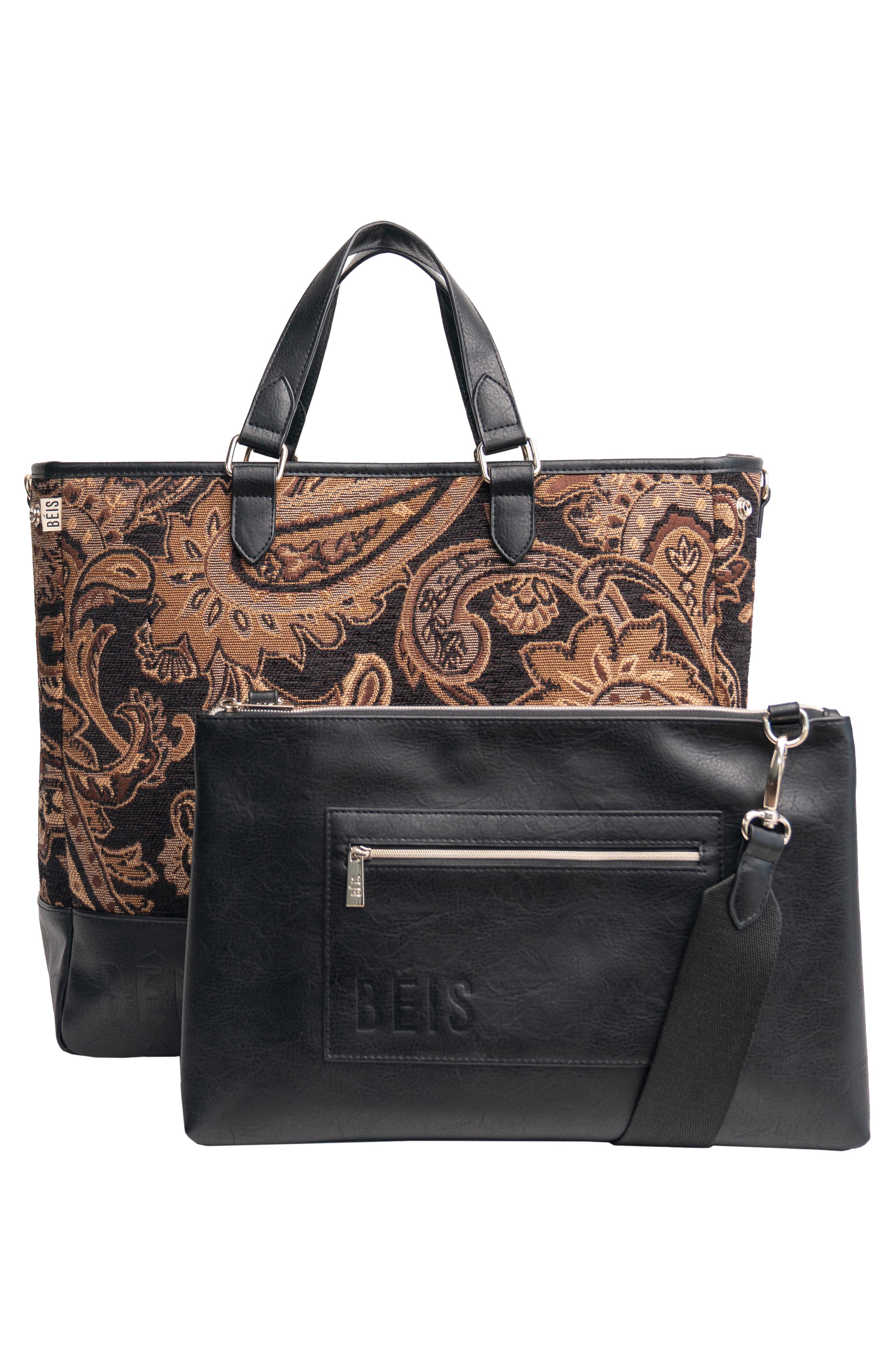 Béis The Mini Everyday Jacquard & Faux Leather Tote, Alternate, color, 