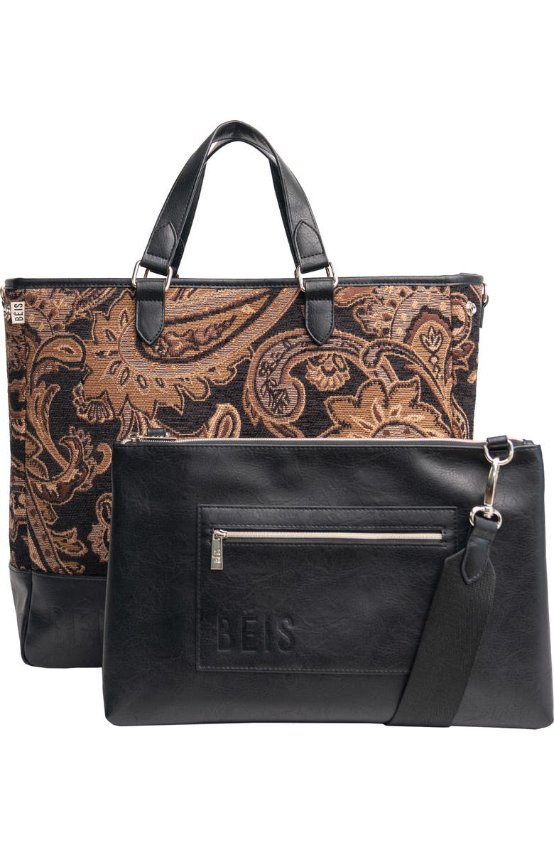 Béis The Mini Everyday Jacquard & Faux Leather Tote, Alternate, color,