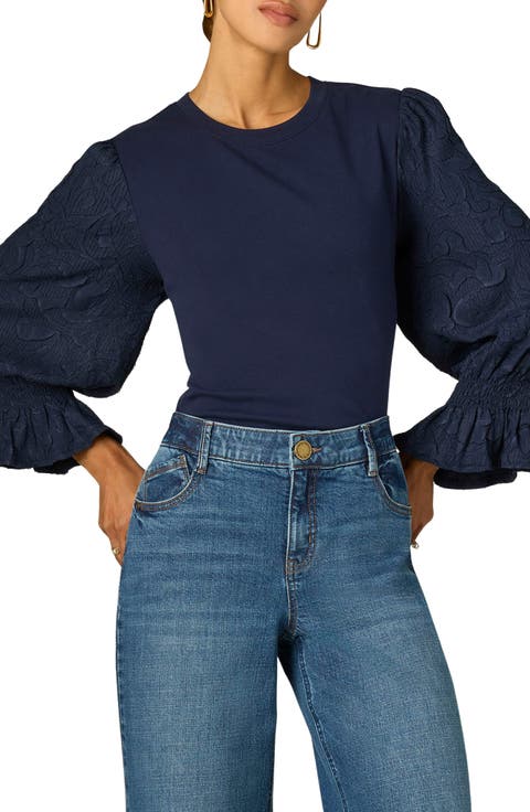 Mixed Media Smocked Sleeve Top