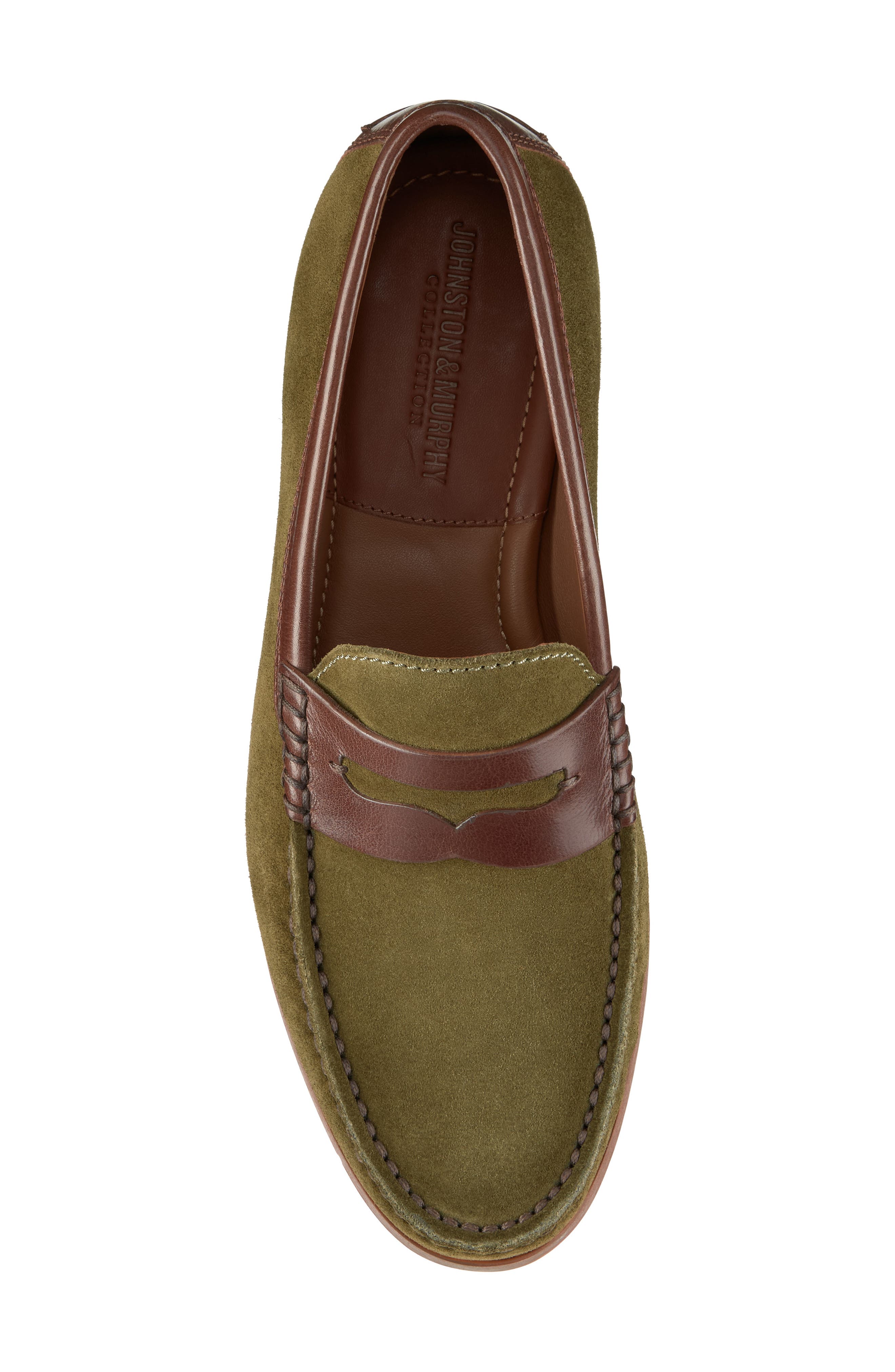 Baldwin Penny Loafer, Alternate, color, OLIVE WAXED ENGLISH SUEDE