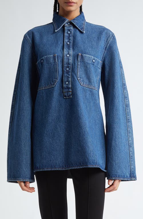 BITE Studios Curved Denim Shirt in Blue Wash 