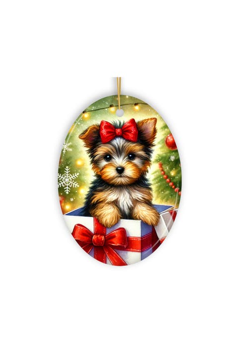 Yorkshire Terrier Puppy Gift Box Oval Ceramic Ornament