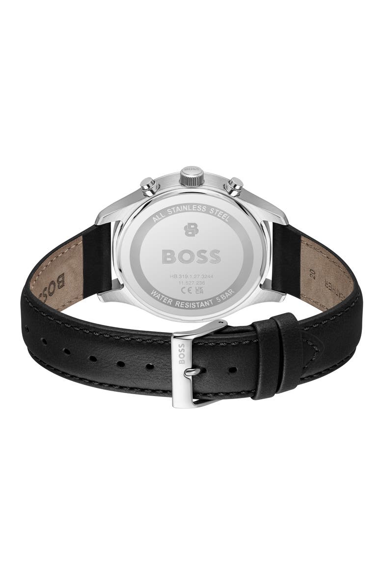 Stratus Chronograph Leather Strap Watch, 41mm, Alternate, color, BLACK