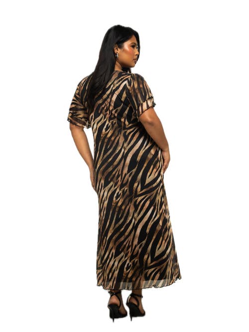 Fashion-szn Curve Short Sleeve Zebra Print Mesh Midi Dress