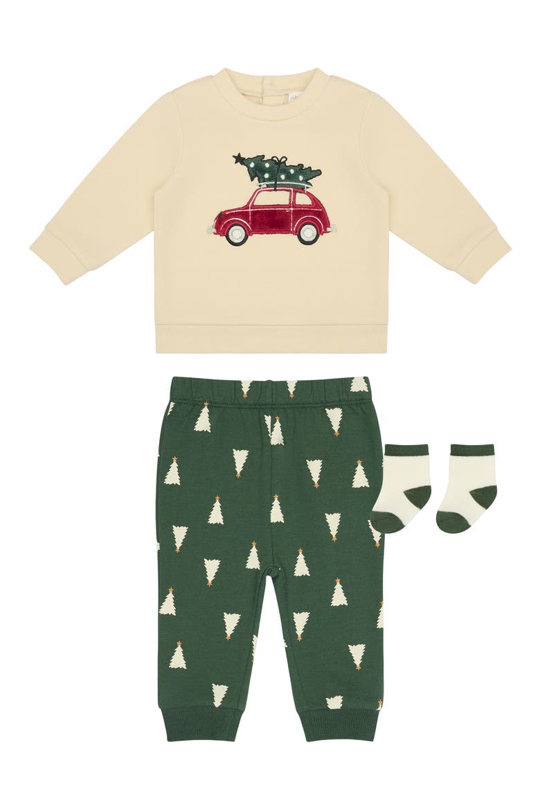 3-Piece Holiday Sweatshirt, Joggers & Socks Set, Main, color, CAR