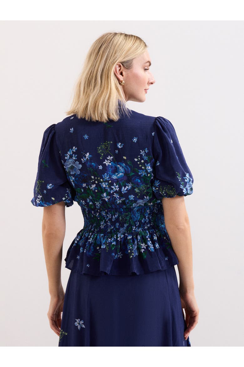 Safa Puff Sleeve Floral Blouse, Alternate, color, Navy